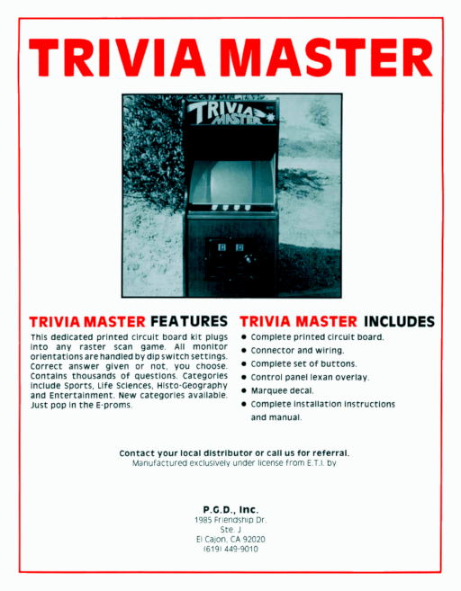 Trivia Master (set 3) Arcade Game Cover